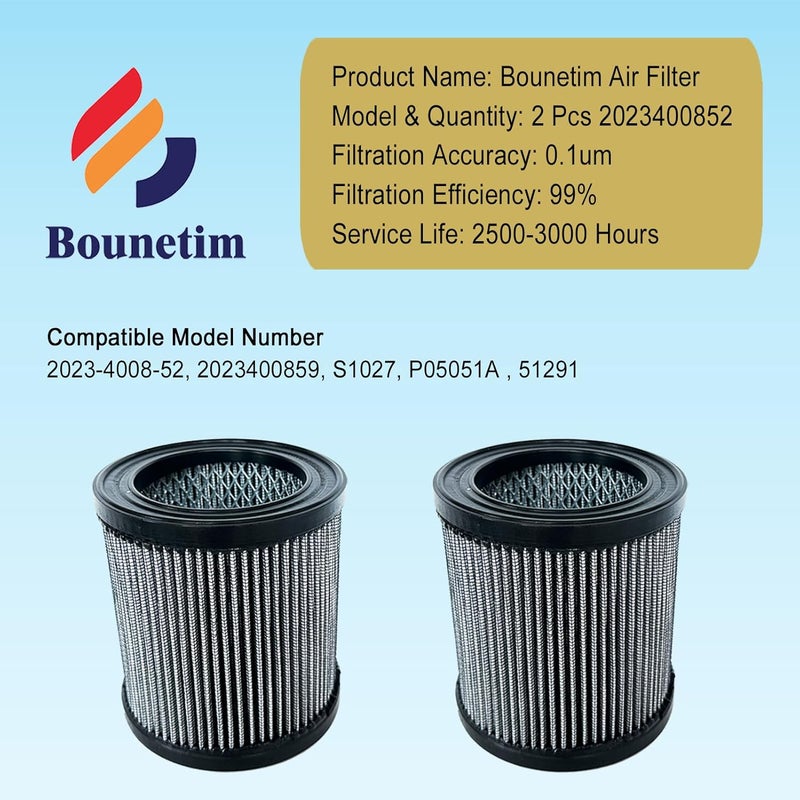Bounetim 2 Pcs 2023400852 Air Filter Compatible with Quincy Air Compressor 2023-4008-52 2023400859 S1027 P05051A 51291, High-Efficiency Pleated Air Filter Element Replacement Part - Image 4